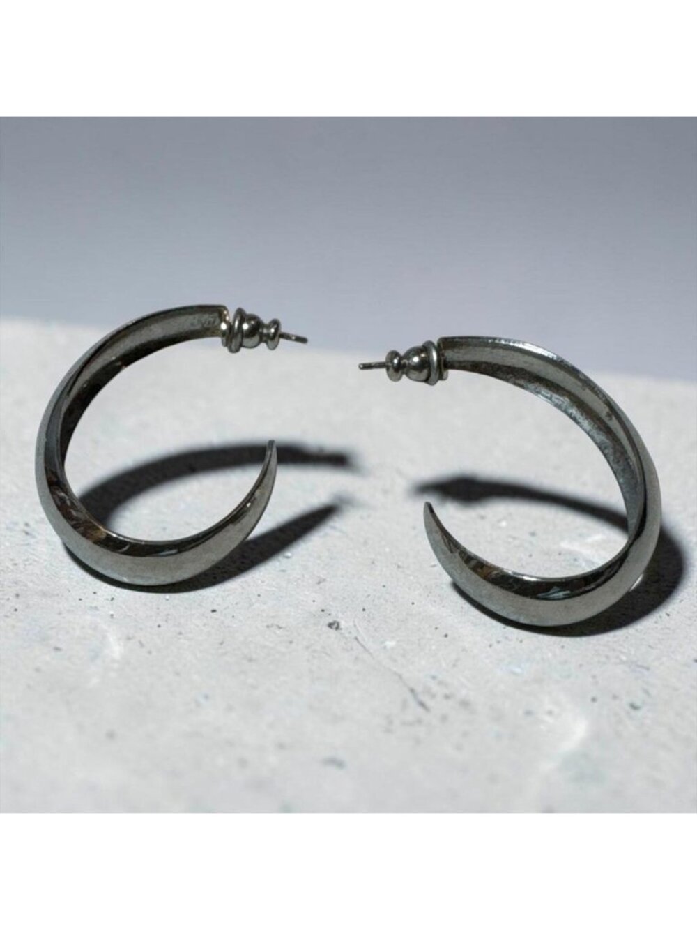 Vintage Silver Tone Swirl Hoop Earrings Twisted Open Hoop Post Back Statement